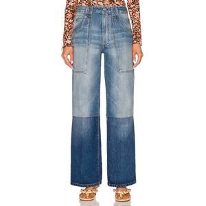 Victoria Beckham 'Serge' Blue Two-Tone Mid-Rise Wide-Leg Denim Jeans Size OS